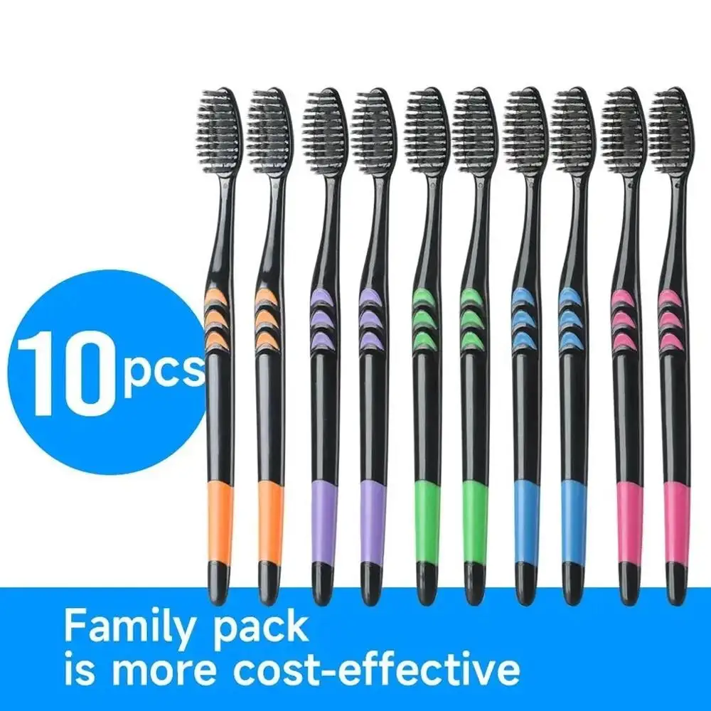 10 Stück verpackte Zahnbürsten mit weichen Borsten aus Bambuskohle, schwarzes Haar, ultrafeine Schönheitszahnbürste, Paar-Set, Werkzeuge zur Mundreinigung Image