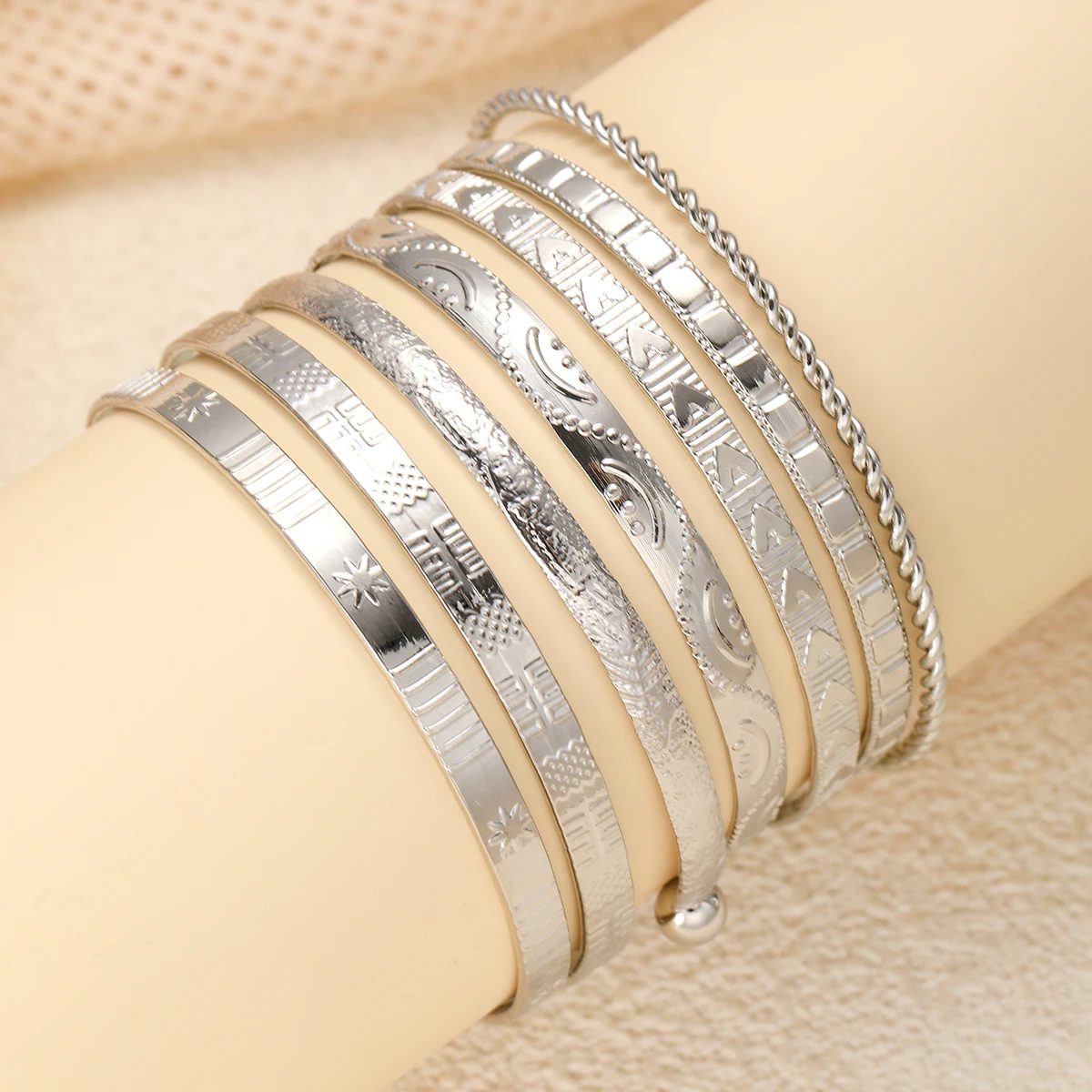 7 Teile/satz Vintage Elegante Raute Herz Twist Design Armreif Gold Farbe Glatte Armbänder Set Für Frauen Charme Schmuck Geschenk