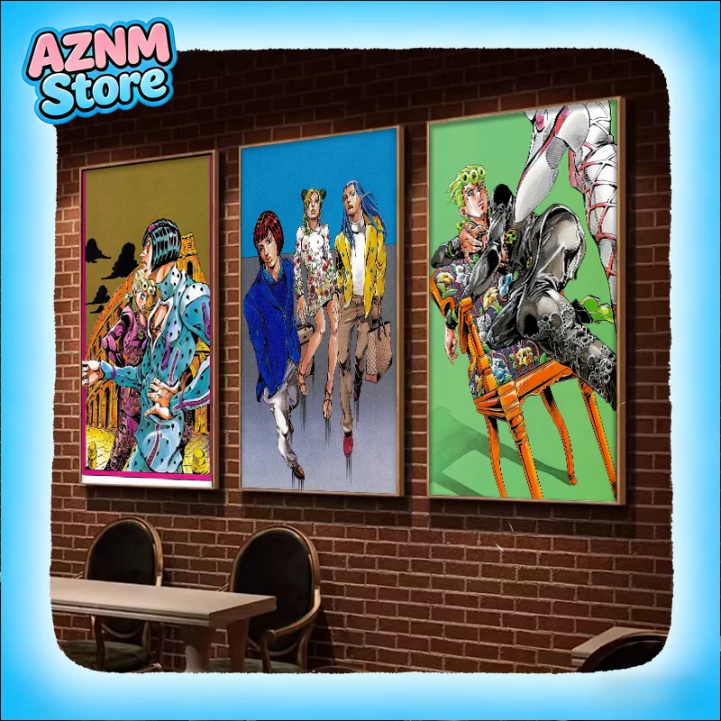 Anime JOJO Bizarre Adventure Retro-Poster, Leinwand-Wandkunst, Druck, wasserfest, für Zuhause, Wohnzimmer, Schlafzimmer, Bar, Flur, ästhetische Dekoration Image