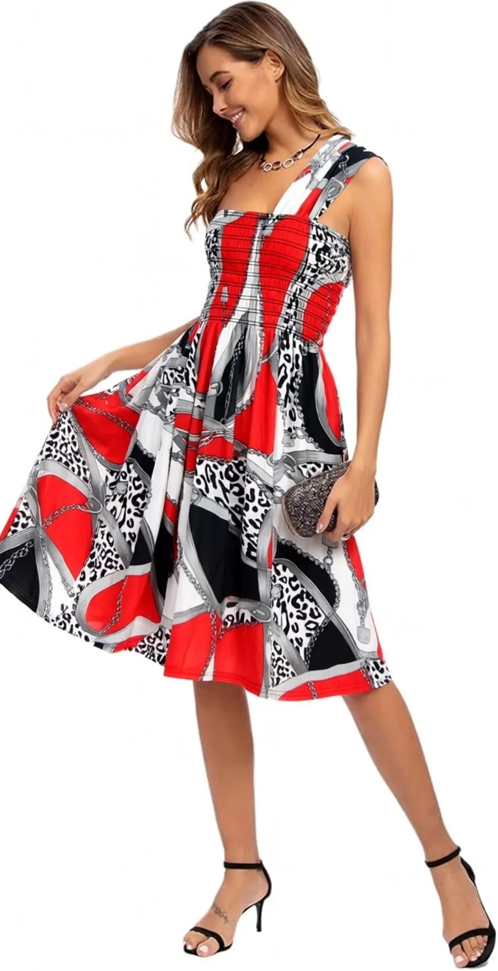 Damen Bohemian Midi-Kleid Sommerkleid Strandkleider Boho 2026 One-Shoulder Image