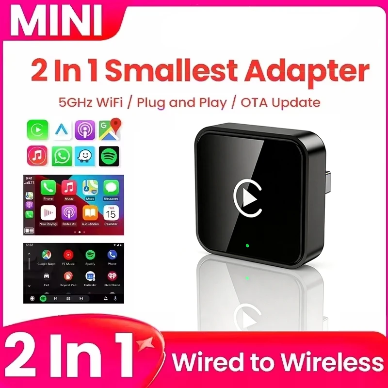 Neue Super Mini Carplay AI Box Kabelgebunden zu Kabellos CarPlay/Android Auto 2-in-1 Box 5GHz WiFi5 für 99% Original Kabelgebundenes CarPlay/Auto Image