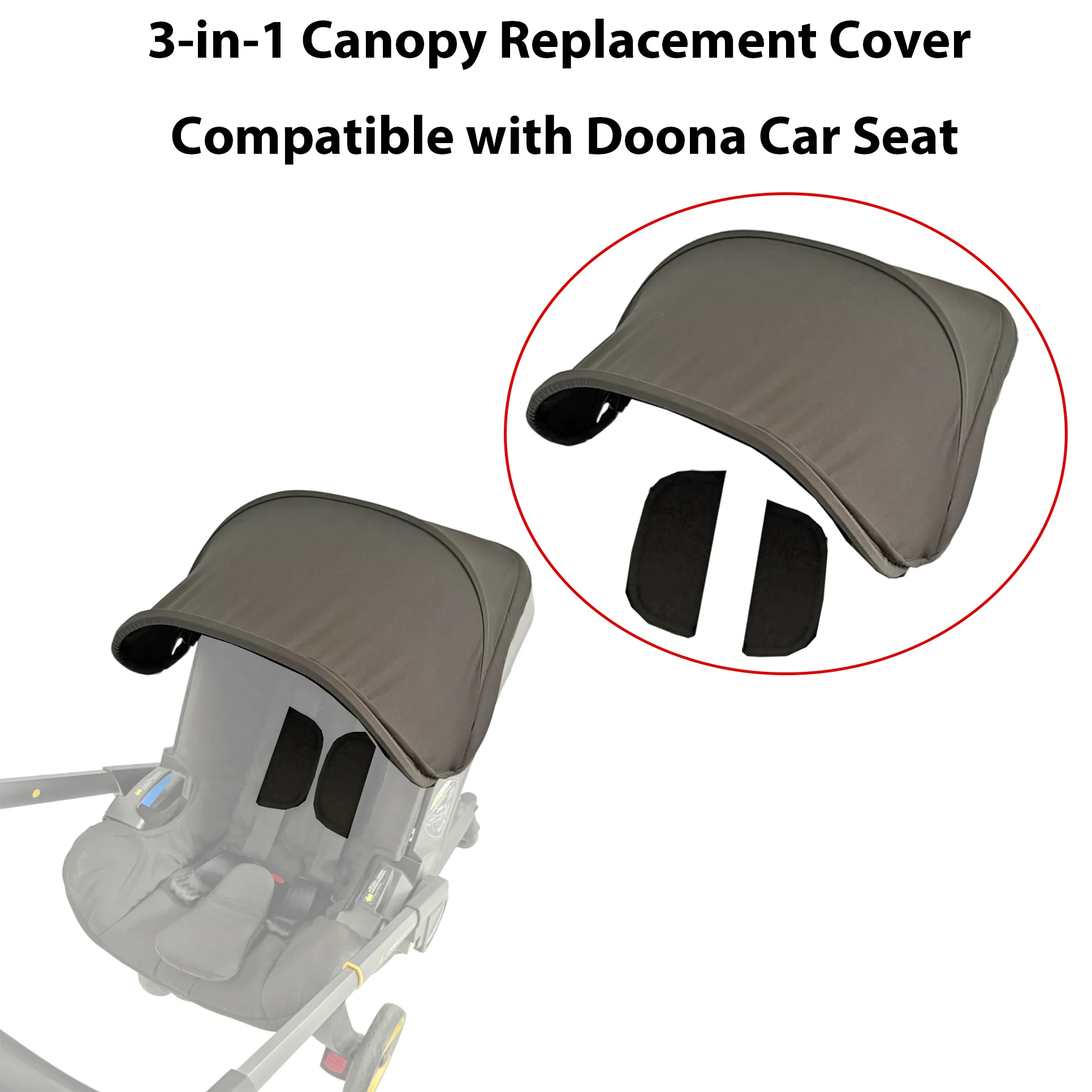 Schwarze 3-in-1-Ersatzabdeckung, kompatibel mit Doona Autositz, Kinderwagen-Sonnenschutz-Zubehör für Babys und Neugeborene