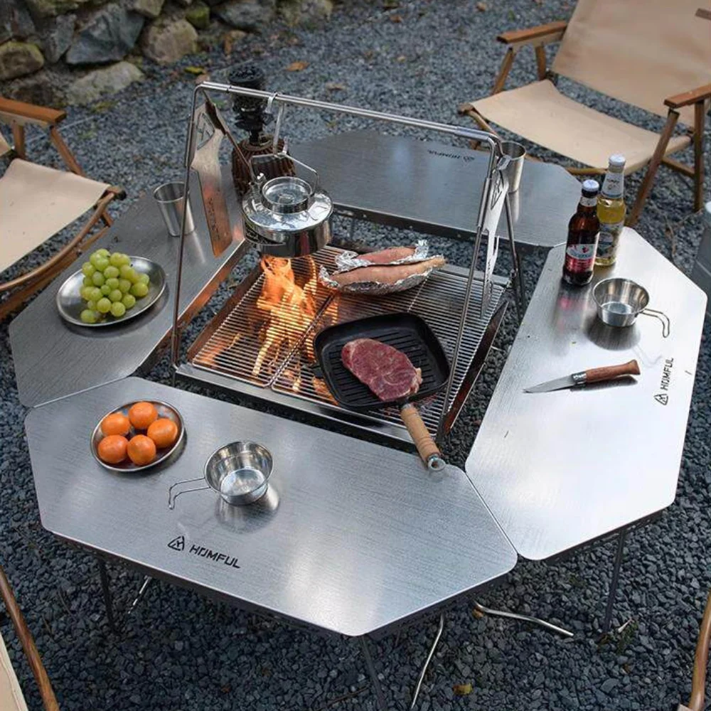 Outdoor Camping Klapptisch-Set aus Aluminiumlegierung Tragbarer Multifunktionaler IGT BBQ Klapptisch