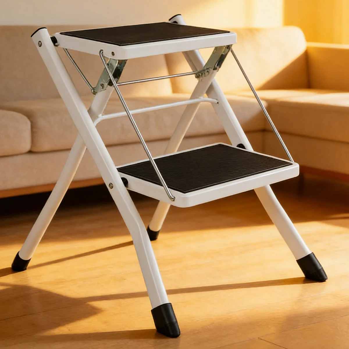 Klappbarer 1/2-Stufen-Hocker, Schwerlast-Wohnwagenstufen, Metall-Wohnmobil-Tritthocker mit rutschfester breiter Plattform, tragbar