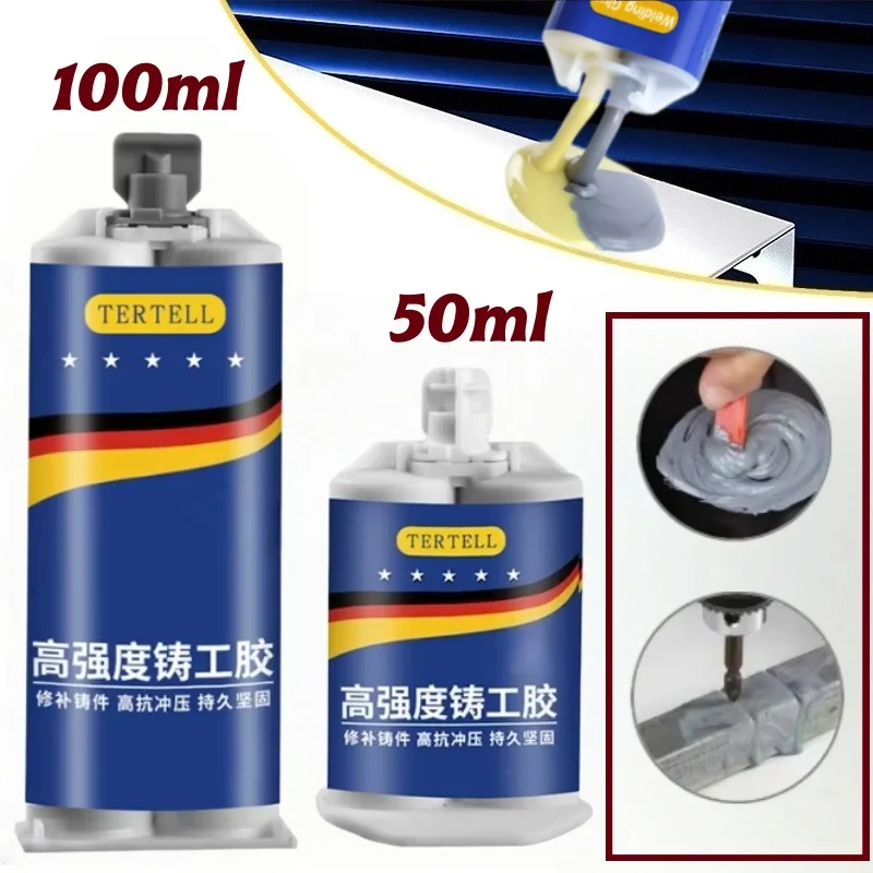 50/100ml Metallreparaturpaste 2-in-1 Industrieller AB-Gusskleber Hitzebeständiger Dichtungsmittel Kaltverschweißung Starkes Defektreparaturmittel Klebstoff Image
