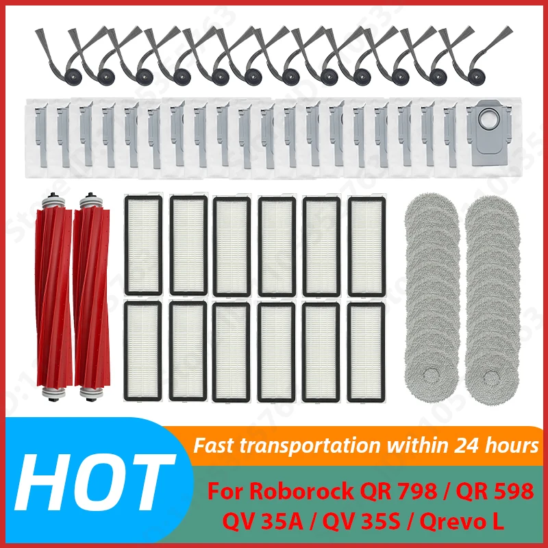 Für (Roborock QR 798 / QR 598 / QV 35A / QV 35S / Qrevo L) Ersatzteile: Hauptbürste, Seitenbürste, Filter, Mopp, Staubbeutel, Zubehör Image