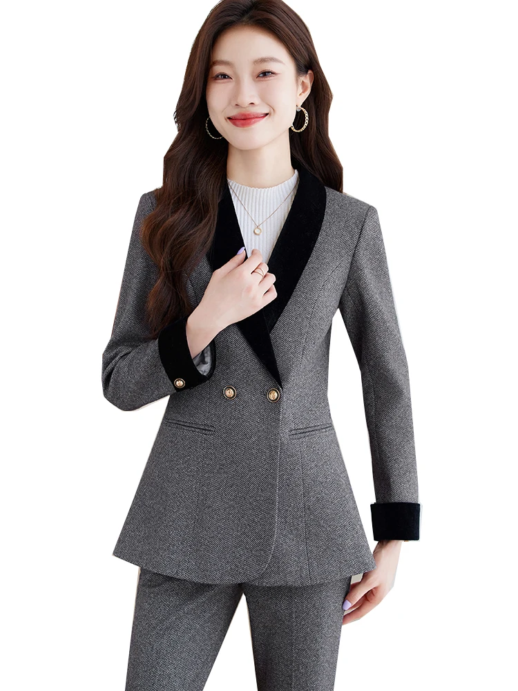 Elegante Frauen Hose Anzug Blazer Kaffee grau weibliche Büro Damen Business Work Wear Jacke und Hose formale 2 Stück Set