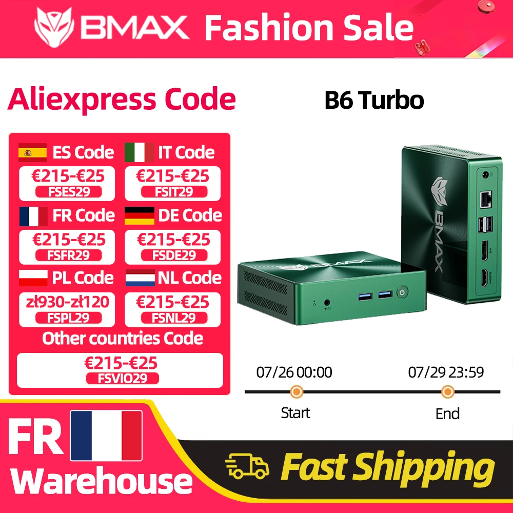 BMAX Mini-PC B6 Turbo Intel Core i5 8257U Windows 11 16GB RAM 512 GB SSD HDMI USB DP Bluetooth WLAN Computer