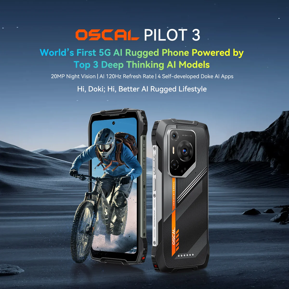 OSCAL PILOT 3 Robustes Smartphone, Android 15 Outdoor-Smartphone 5G Dimensity 6300, (12+24)GB RAM 256GB ROM, 6,78 Zoll Display 120Hz,77