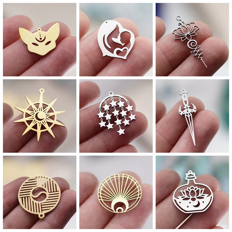 3 Stück Edelstahl Gothic Sonne Kreuz Schwert DIY Charms Quasten Stern Lotus Blume Ohrringe Halskette Schmuckherstellung Amulett Anhänger