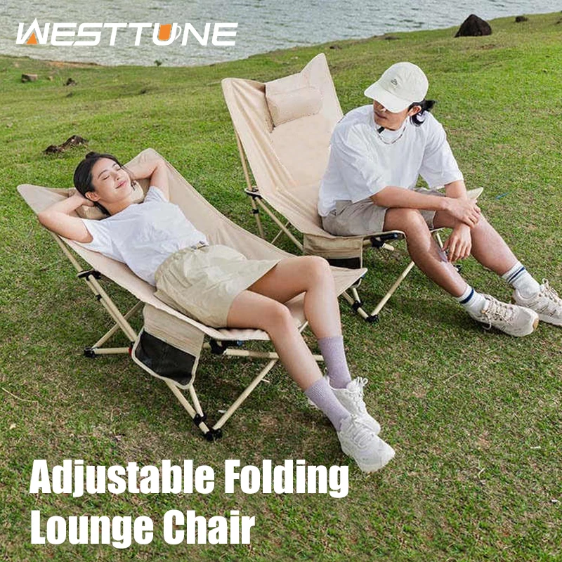 WESTTUNE Klappbarer Liegestuhl, verstellbarer Strandstuhl, Freizeit, Camping, leichter, verbreiternder Outdoor-Stuhl mit Kopfstütze