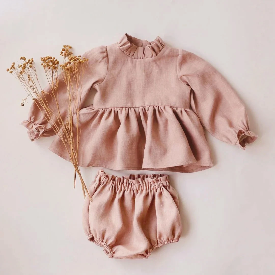 2 Stück Baby Mädchen Kleidung Sets Frühling Sommer Leinen Baumwolle Baby Baby Outfits Bluse Bottom Shorts Image