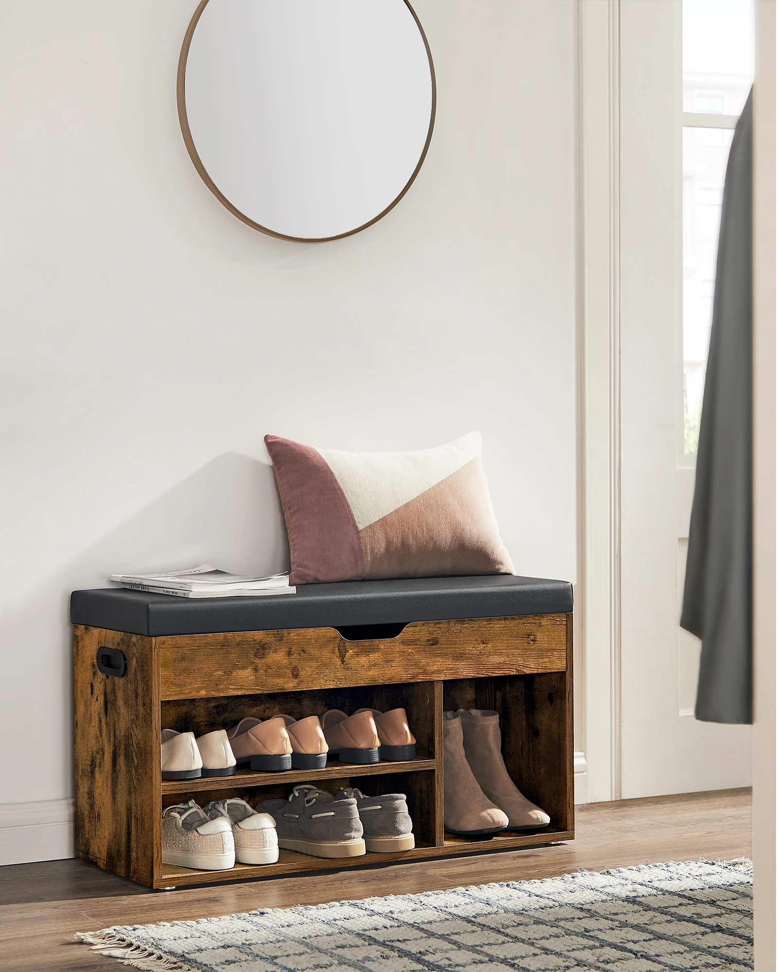 VASAGLE Schuhbank, mit Stauraum, 80 x 30 x 44 cm (L x B x H)
