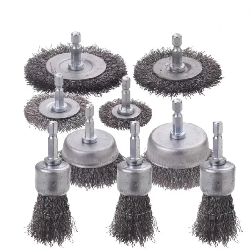 Drahtbürsten-Set, Drahtbürste für Bohrmaschine 1/4 Zoll Sechskantschaft 0,012 Zoll Grobe Kohlenstoffstahl-Welldrahtbürste Image