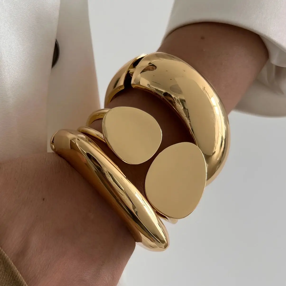Ingemark Übertrieben Punk Glatte Heavy Metal Chunky Frühling Armreifen Frauen Hip Hop Gold Farbe Arm Armband Steampunk Männer Schmuck