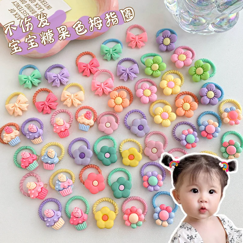 50/100 Stück Niedliche Daumen-Haargummis für Mädchen, Hohe Elastizität, Schädigt das Haar Nicht, Süße Kleine Mädchen Haarbänder, Kinder-Haargummis Image