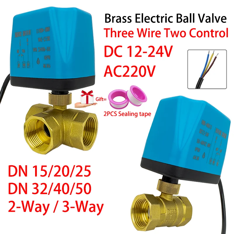 DC12V-24V oder AC220V Elektrischer Messingkugelhahn, 3-Draht 2-Steuerung Elektrischer Kugelhahn 2-Wege, 3-Wege DN15 DN20 DN25 DN32 DN40 DN50 Image