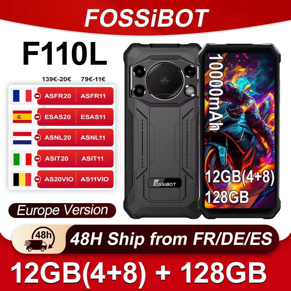 Fossibot F110L Robustes Smartphone Android15 12 GB(4+8)+128 GB 10000 mAh 50 MP+8 MP+5 MP 60 Hz Mobiltelefon NFC/GPS 6,745'' HD+IPS Image