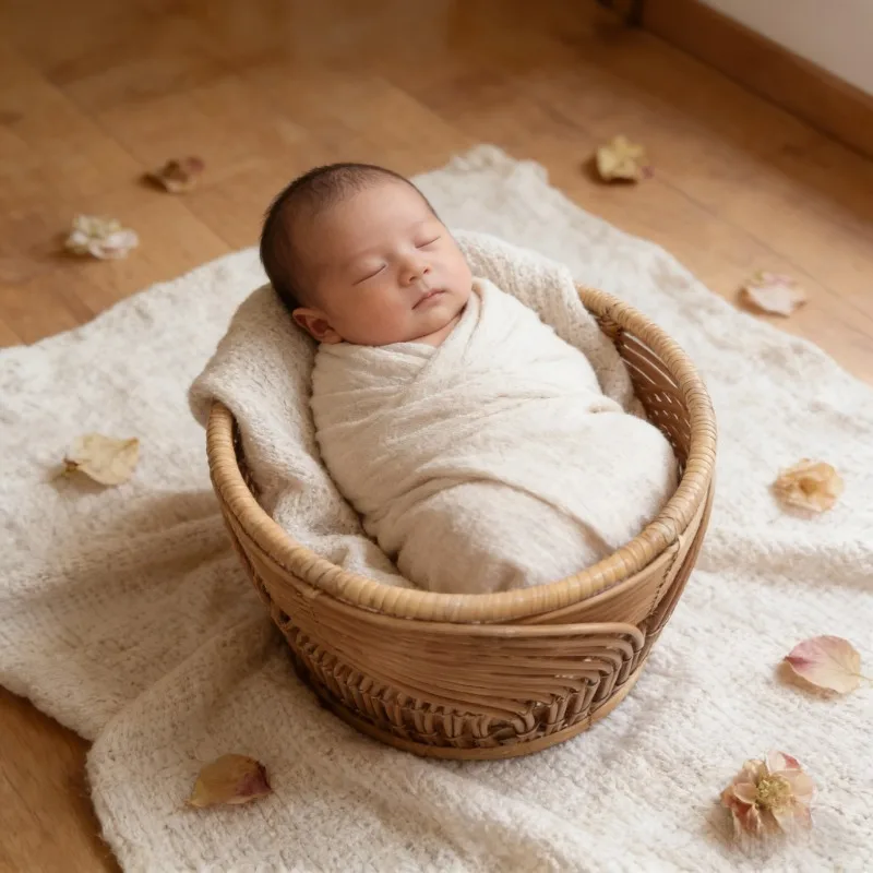 Retro Rattan Korbstuhl 1 Stück Neugeborenen-Posierbett Unisex Fotoshooting Requisiten Baby Mädchen Junge Säugling Hintergrund Studio Zubehör Image