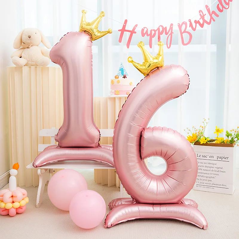 42 Zoll große, rosafarbene Aluminiumfolien-Zahlenballons für Geburtstagsfeiern, Dekoration, Mädchen-Geburtstagsgeschenk Image