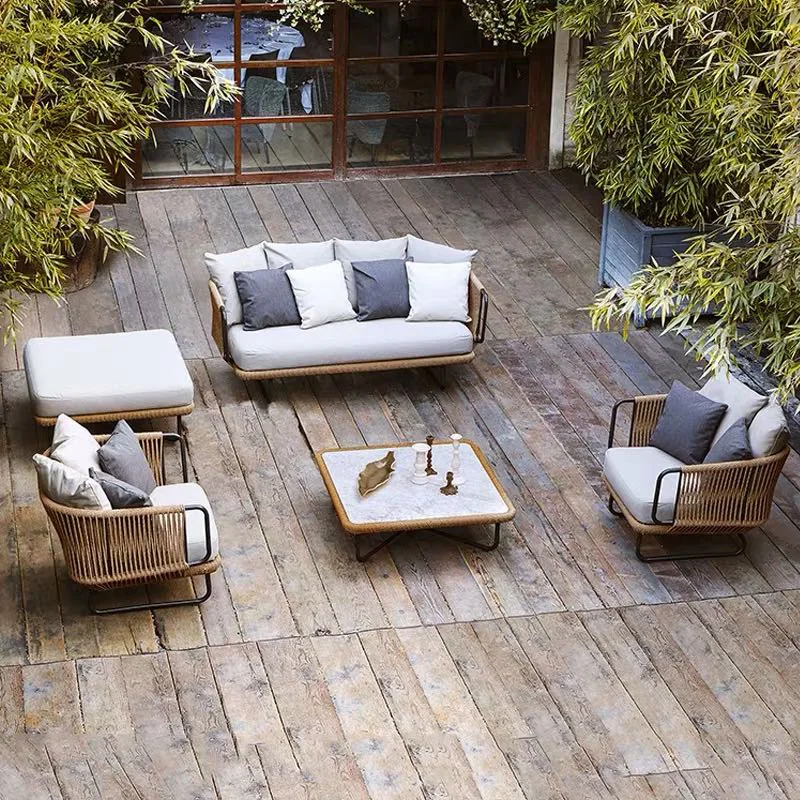 Freizeit-Rattan-Sofa für den Außenbereich, Modell für Garten, Hof, Balkon, Ferienhaus, Rattan-Tische und -Stühle, nordische Gartenmöbel