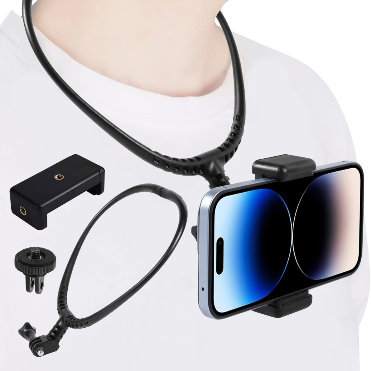 Freihändige Nackenhalterung mit Trageband für GoPro Hero 11 10 9, Insta360 X3, DJI Osmo Action-Kamera und Smartphone – Anti-Shake-Gurt-Zubehör Image