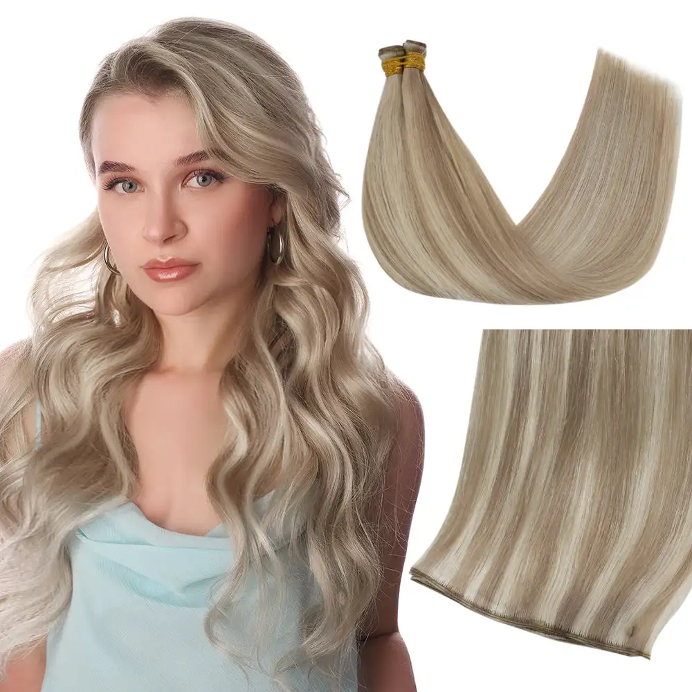 Full Shine Genius Weft-Haarverlängerungen, seidig glatt, unbehandeltes Echthaar, Schussverlängerungen, zum Einnähen in Haarverlängerungen, Haarbündel, 25 g Image