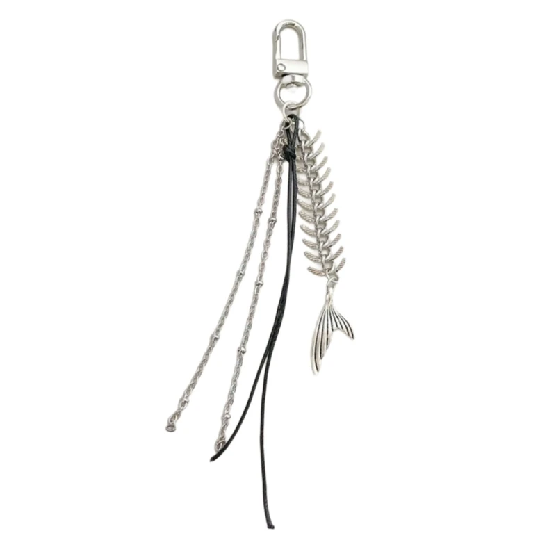 A0KD Punk Fishbone Schwarz Seil Schlüsselbund Anhänger Frauen Rucksack Handtasche Charme Schöne Hängende Dekoration Tasche