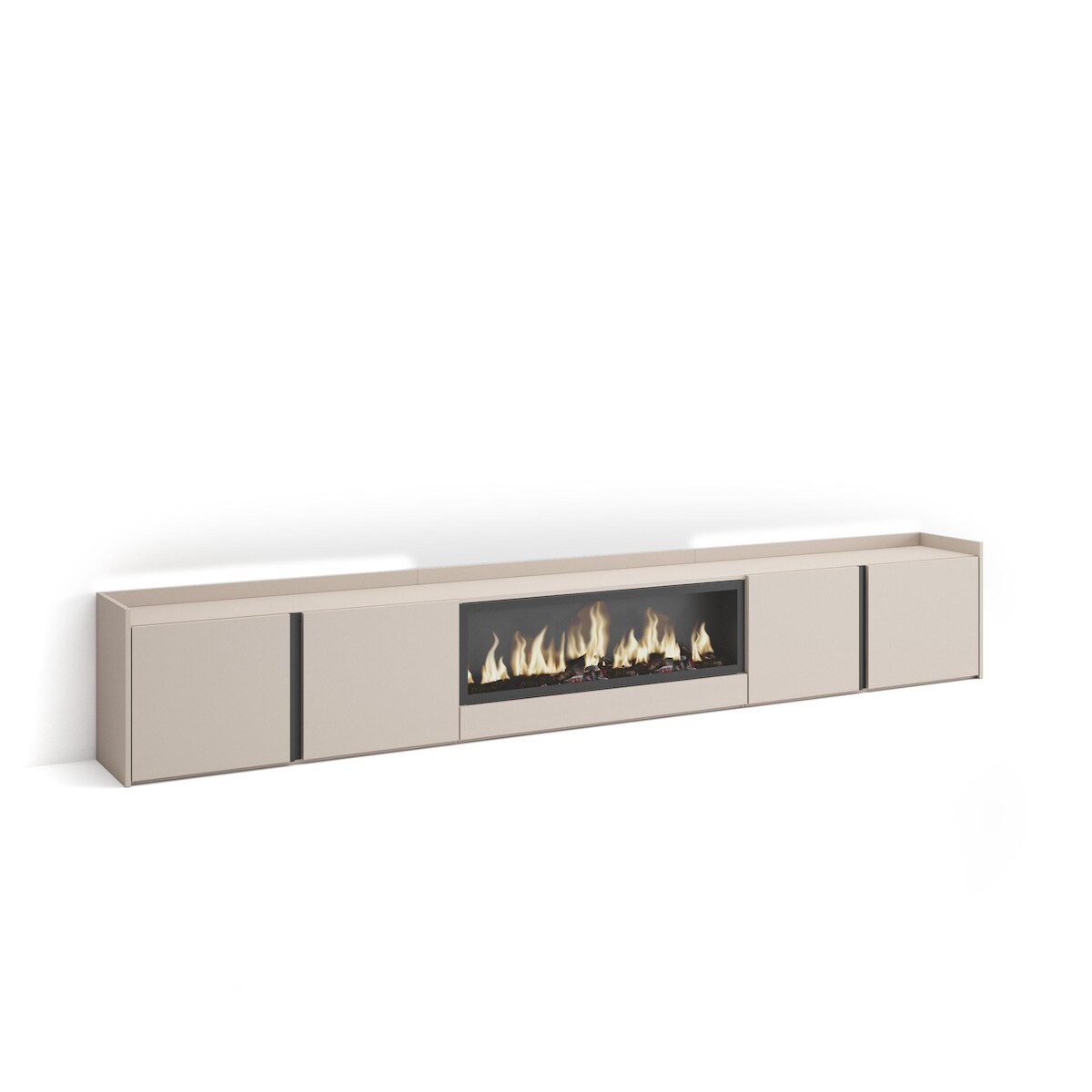 SKRAUT HOME TV-Schrank, Lowboard, 315x50x35 cm, Für TV-Geräte bis zu 80", Elektrokamin XXL, LED, Beige Image