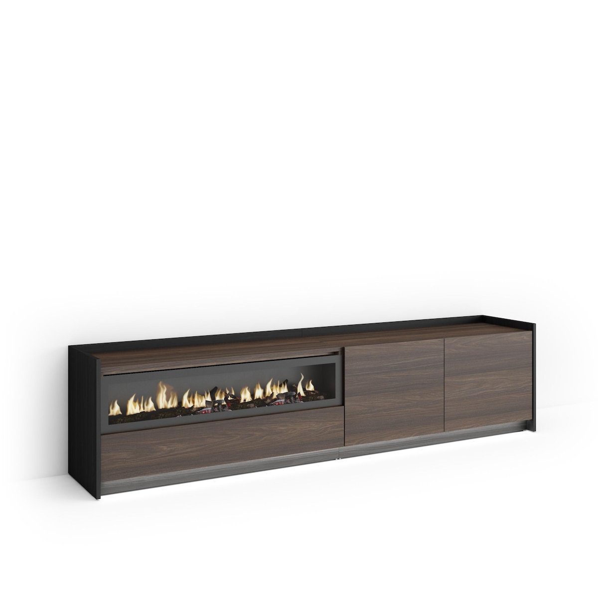 SKRAUT HOME TV-Schrank, Lowboard, 207x50x37 cm, Für TV-Geräte bis zu 80", Elektrokamin., LED, Dunkler Eiche und Schwarz Image