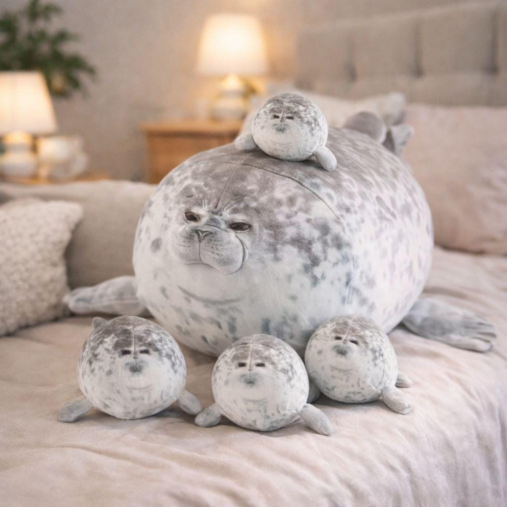 Cuscino di peluche a forma di foca da 40 cm per la famiglia - Peluche morbido a forma di foca, simpatico animaletto di peluche marino, accogliente dec
