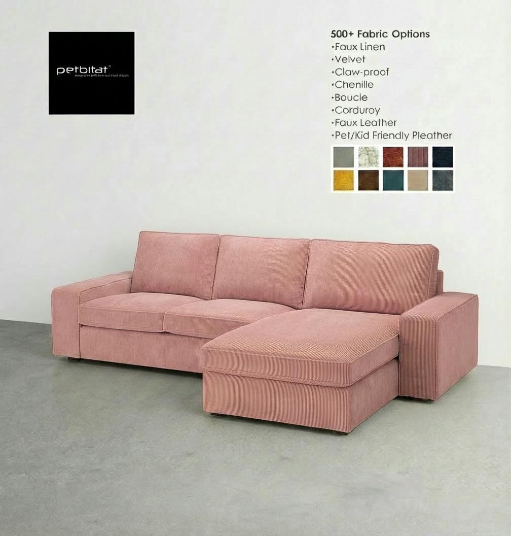 Rivestimento per divano Kivik a 3 posti con chaise longue, divano Kivik a 3 posti personalizzato con chaise longue, rivestimento di ricambio per Kivik