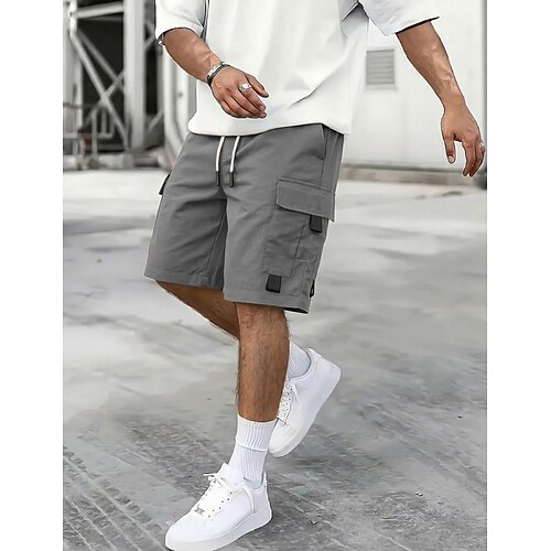 Herren Cargohose Cargohosen Cargo-Shorts Shorts Freizeitshorts Tasche Elastischer Bund Einfach Knielang Lässig Outdoor Streetwear Mode Streetwear Schwarz Marineblau Unelastisch Image