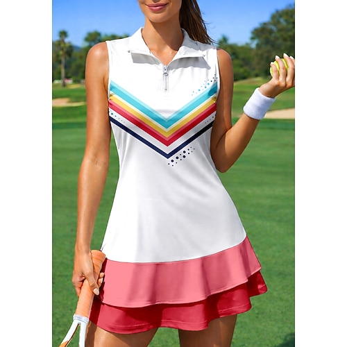 Damen Geometrisch Streifen Tenniskleid Sportkleid Tennis Polo Kleid Ärmellos Reißverschluss Viertel Postleitzahl Elastisch Schweißableitend Atmungsaktiv Volleyball Tennis Golfspiel Kragen Umlegekragen Image
