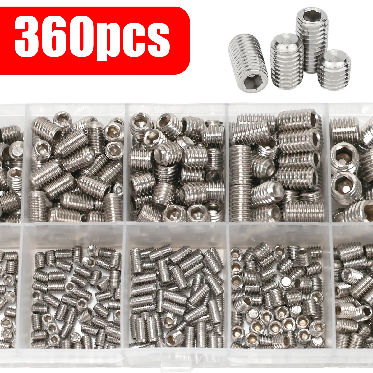 360-teiliges Edelstahl-Innensechskantschrauben-Set - M3/M4/M5/M6/M8 Innensechskantschrauben, Maschinenschrauben Image