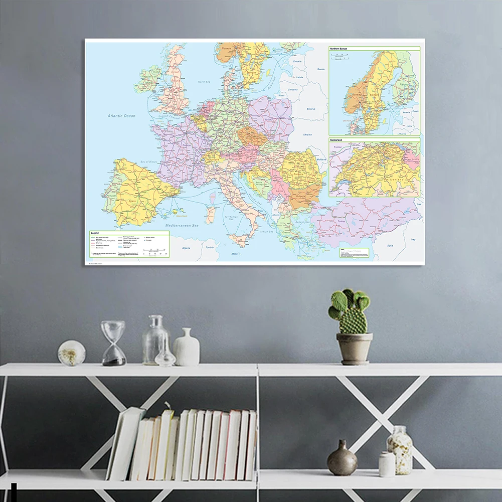 150*100 cm Die Europa Transport Route Karte mit Details Nicht-woven Leinwand Malerei Wand Poster Wohnkultur schule Liefert Image