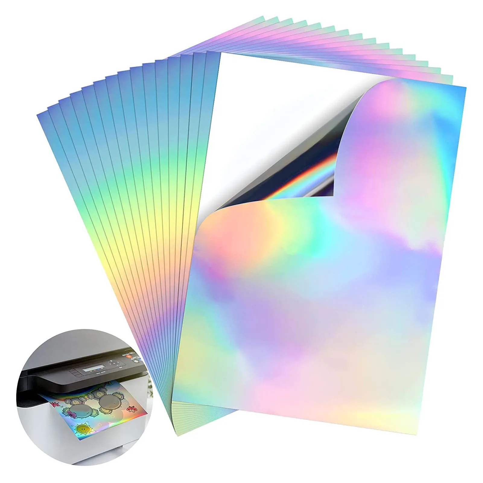 20 Blatt A4 bedruckbares holografisches Aufkleberpapier, wasserfest, schnell trocknend, kratzfest, Laseraufkleberpapier für Tintenstrahldrucker Image