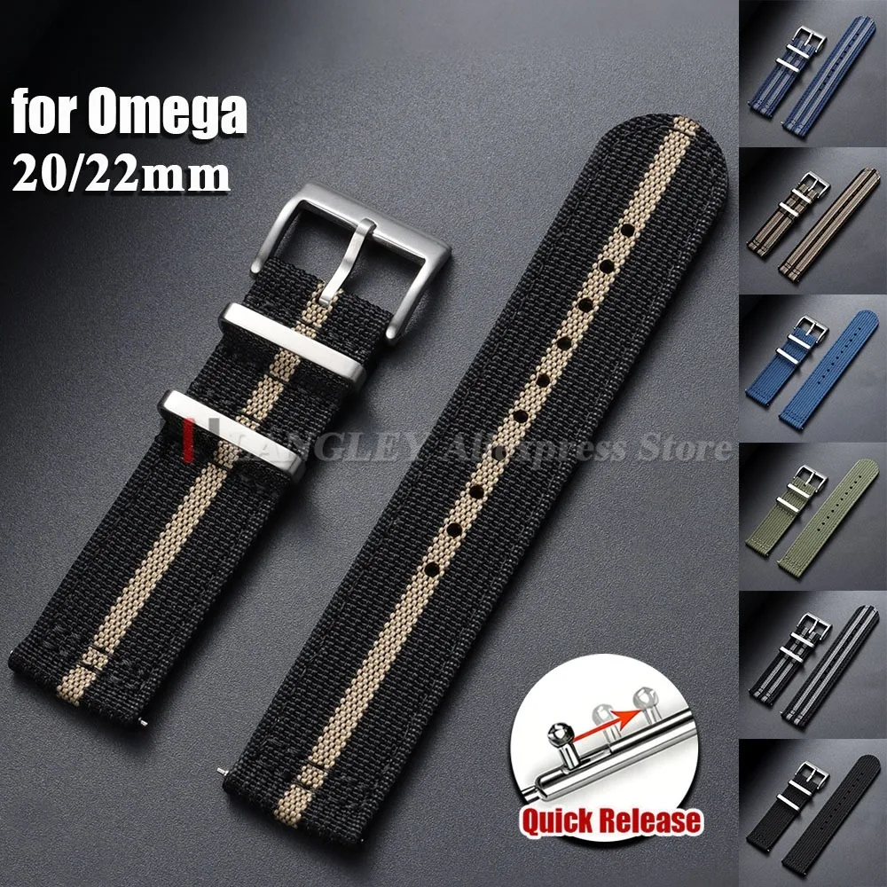 20mm 22mm Geripptes Nylonarmband für Omega für Seiko für Tudor Gewebtes Canvas-Stoff-Uhrenarmband Militär Sport Schnellverschluss-Armbänder Image