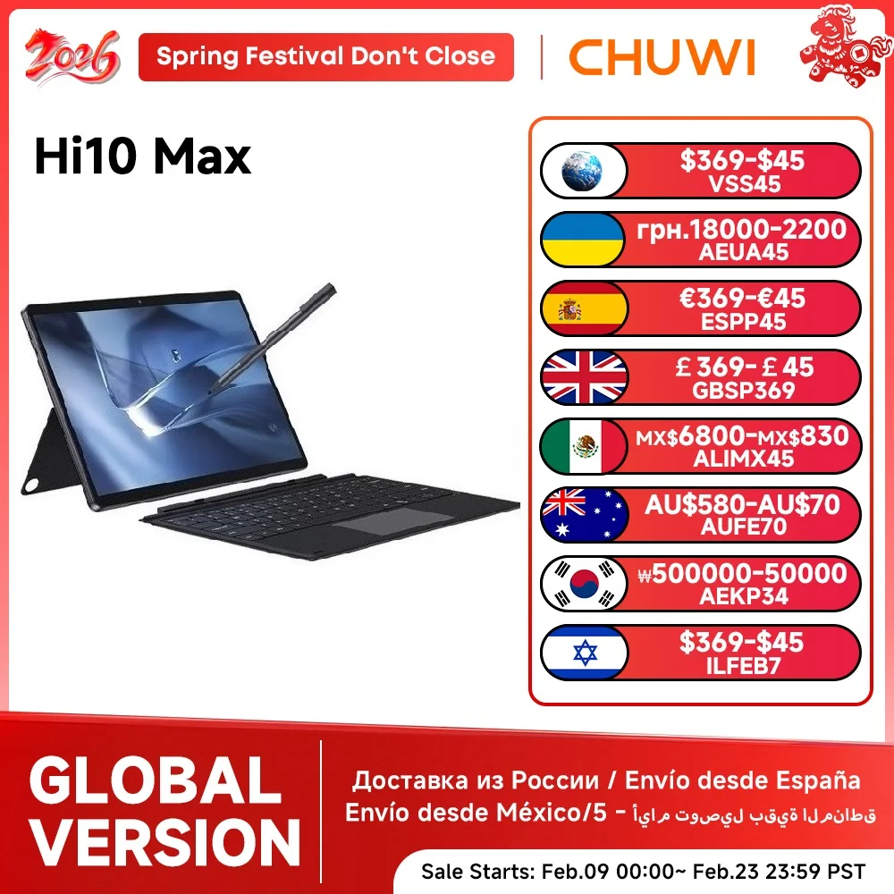 CHUWI Hi10 Max Tablet 2-in-1-Tablet-PC 12,96 Zoll 3K-Display N150/N100 Laptop 12 GB RAM 512 GB ROM Windows 11 Tablets 2,4 G/5 G WiFi Image