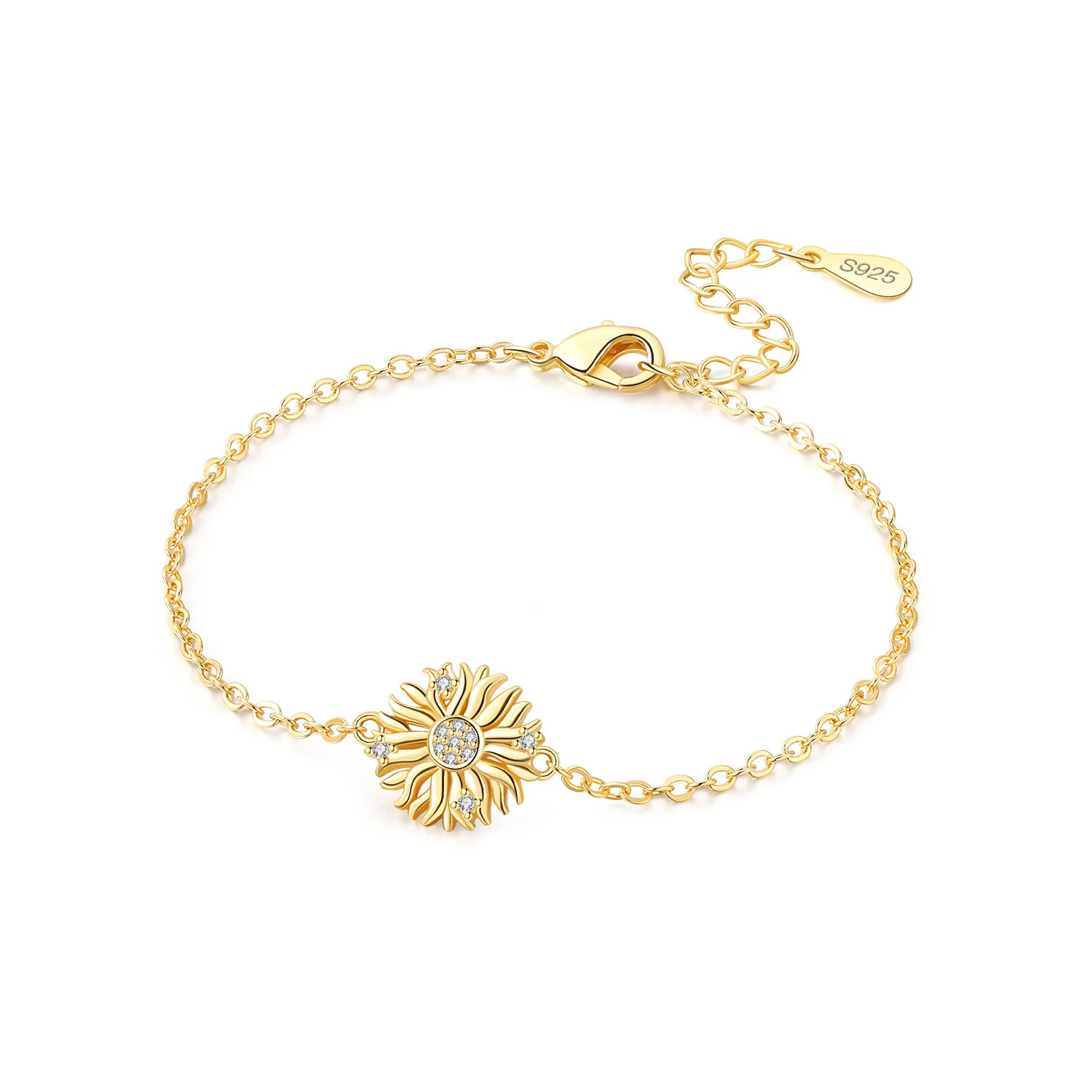 PANPOKI S925 Sterling Silber 18K Gold Sonnen-Armband Kettenglieder Damen-Armband Schmuck Party Trendige Jubiläumsgeschenke Image