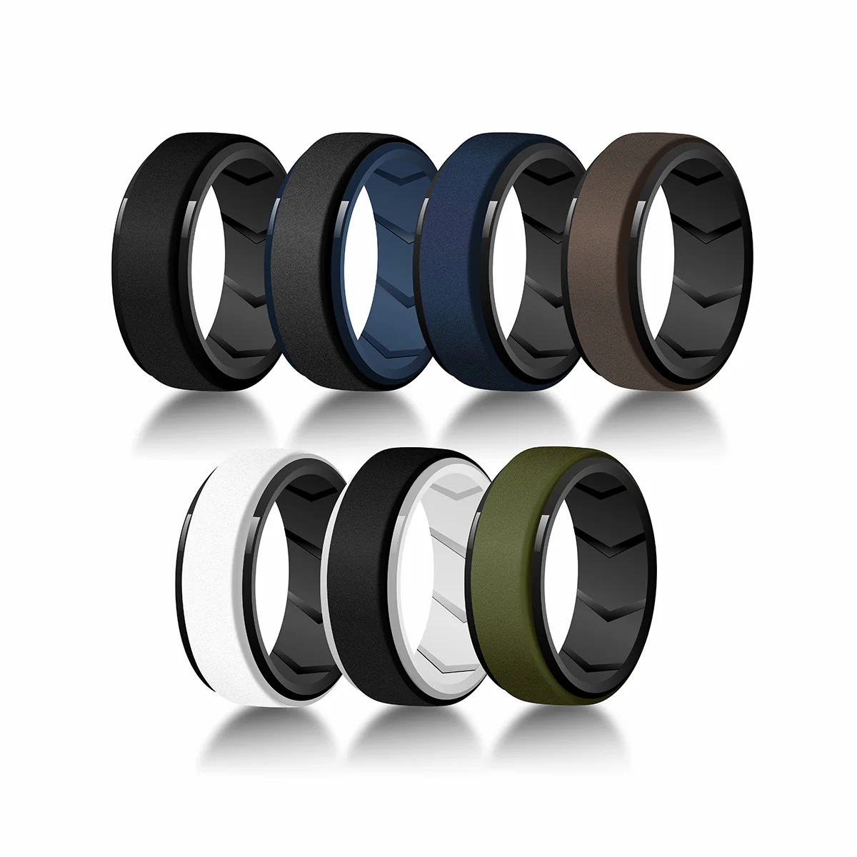 7er-Pack Gummi-Eheringe für Männer, 8mm Hypoallergene Atmungsaktive Silikon-Ringe für Ihn, Mehrfarbig für Aktivsport und Fitness Image