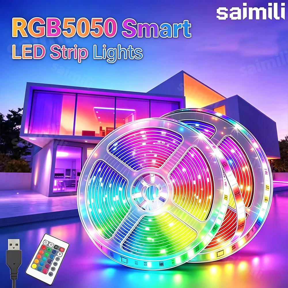LED USB-Lichtstreifen Farbwechselnd 5050 RGB LED Flexible Beleuchtung mit 24 Tasten für Kinderzimmer Gaming-Raum Heim-Party TV-Hintergrundbeleuchtung Image