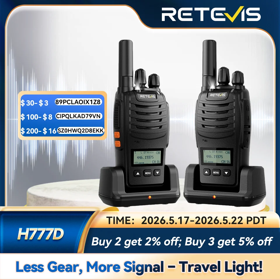 Retevis H777D Tragbares Walkie-Talkie, 4/6 Stück, PMR, lizenzfrei, wiederaufladbar, Zwei-Wege-Radio, LCD-Bildschirm, VOX für Restaurant-Sicherheit Image