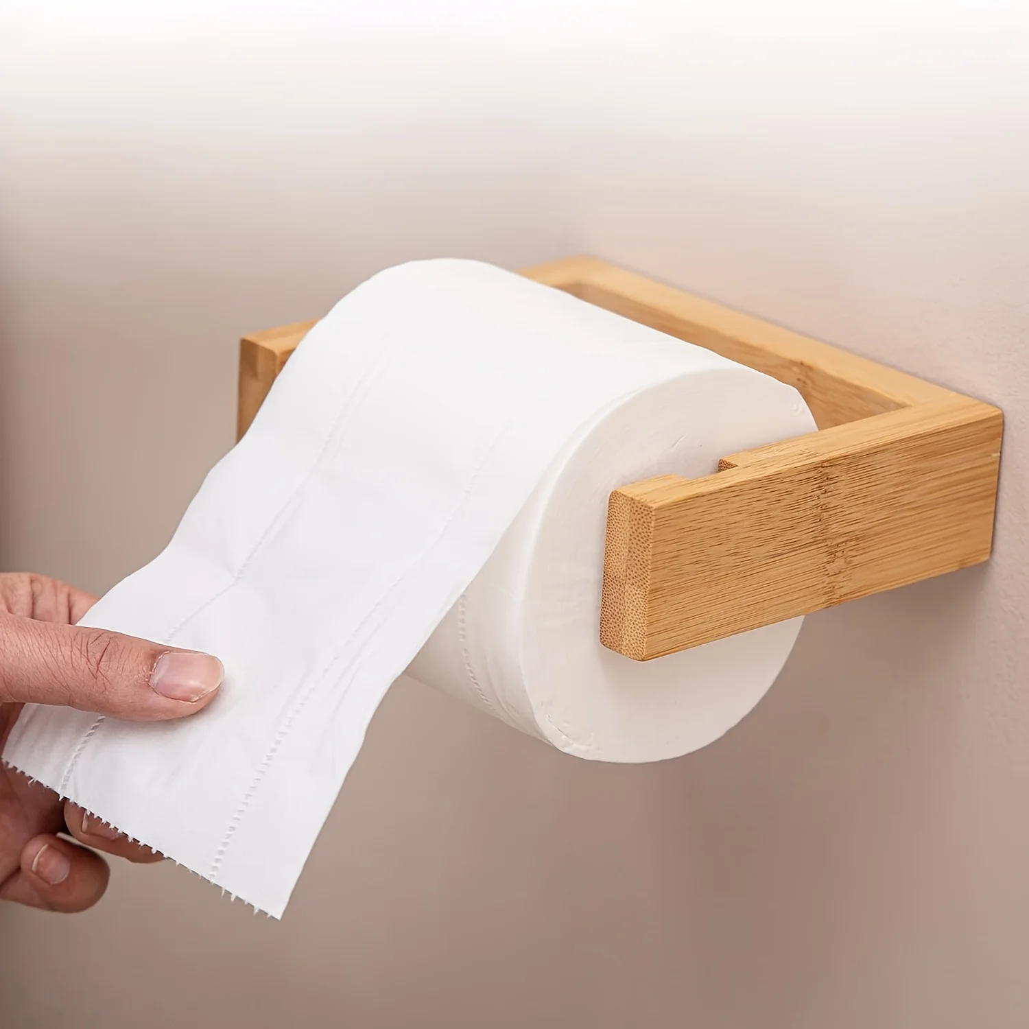 Toilettenpapierhalter zur Wandmontage aus Bambus, Toilettenpapierhalter aus Holz, selbstklebender Toilettenpapierhalter für Badezimmer, Toilettenpapierrollenhalter aus Holz