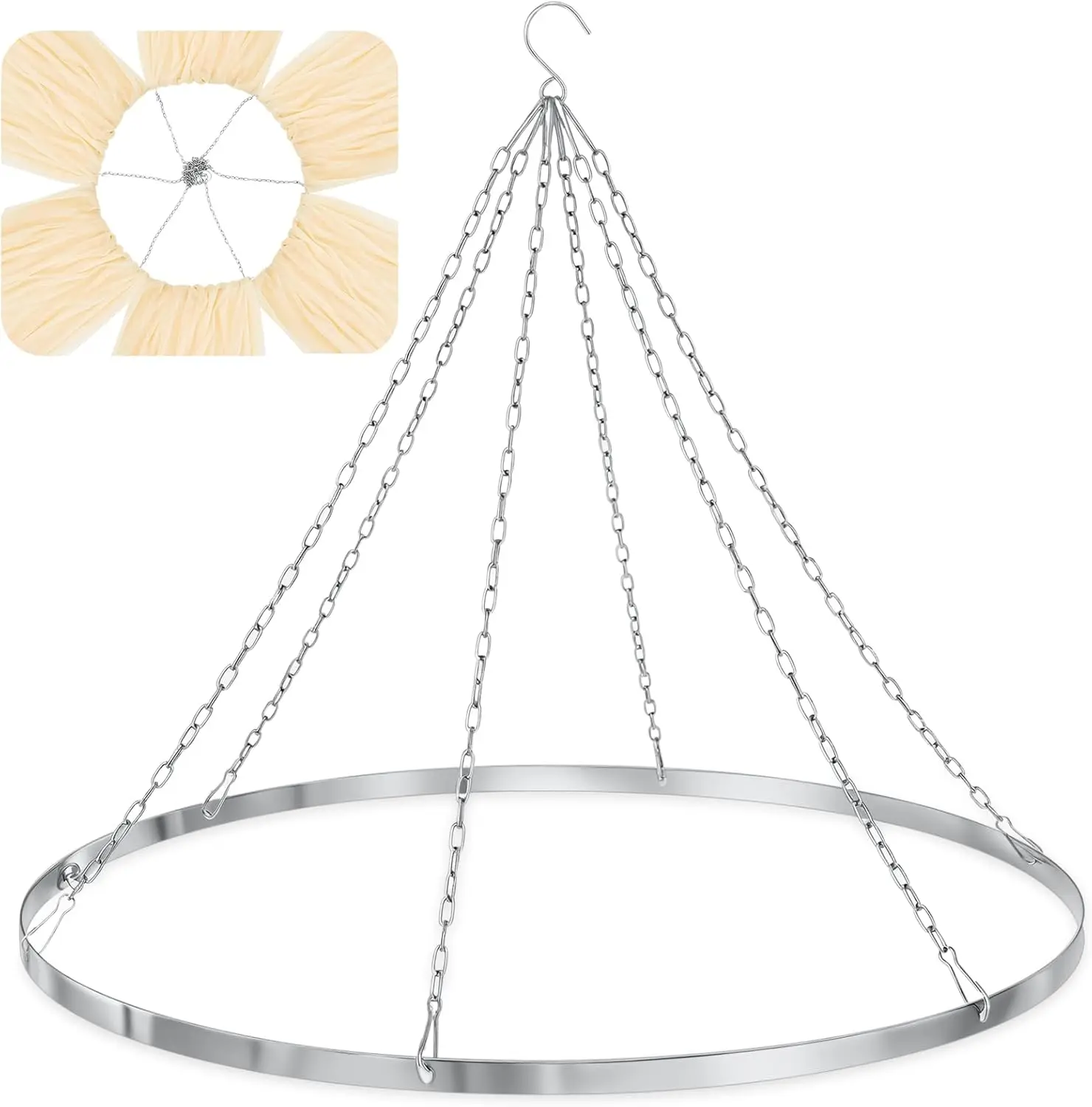 12/24 Zoll Silber Metallic Deckenvorhänge Hängeset Hoop Metall Hardware Kit für Hochzeit Party Zeremonie Deckendekorationen Image