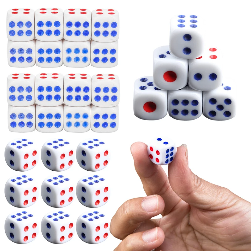 10-40 Stück/Packung Würfel 10mm Größe Sechsseitige Rot-Blaue Punkte Würfel Klassischer Weißer Hintergrund Würfel Geeignet für Bar KTV Party Spiel Requisiten ZYF