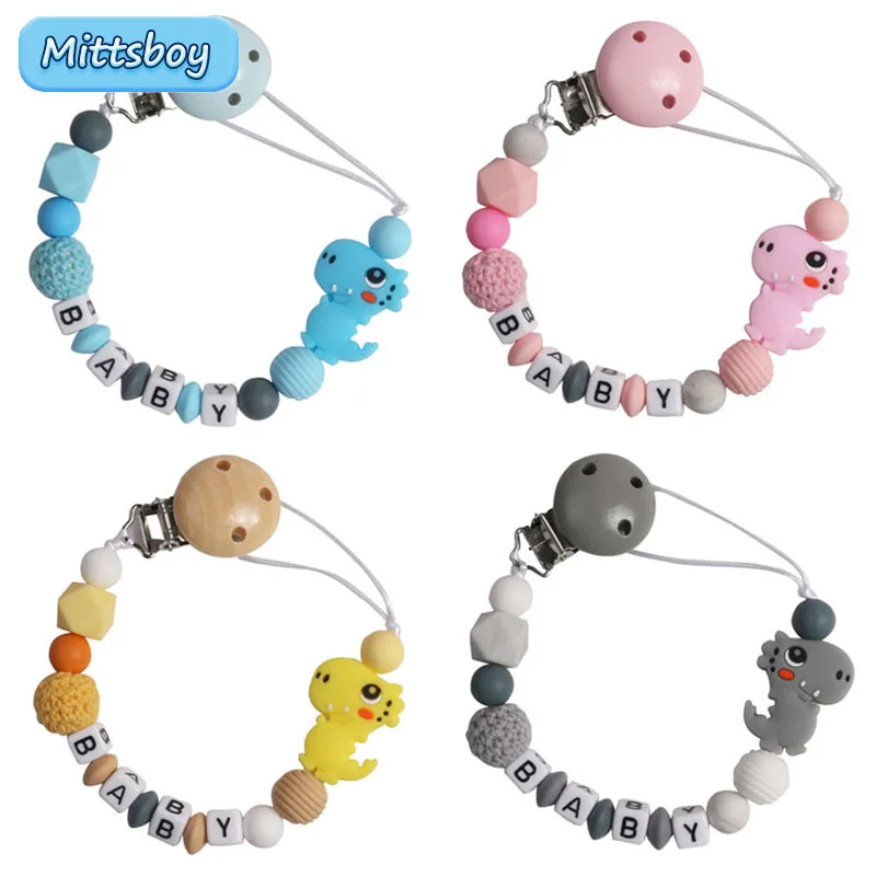 Personalisierter Name handgemachte Silikon Baby Buche Schnuller Schnuller Clip sichere Zahnen Kette Beißring Schnullerketten Halter Kette Geschenk Image