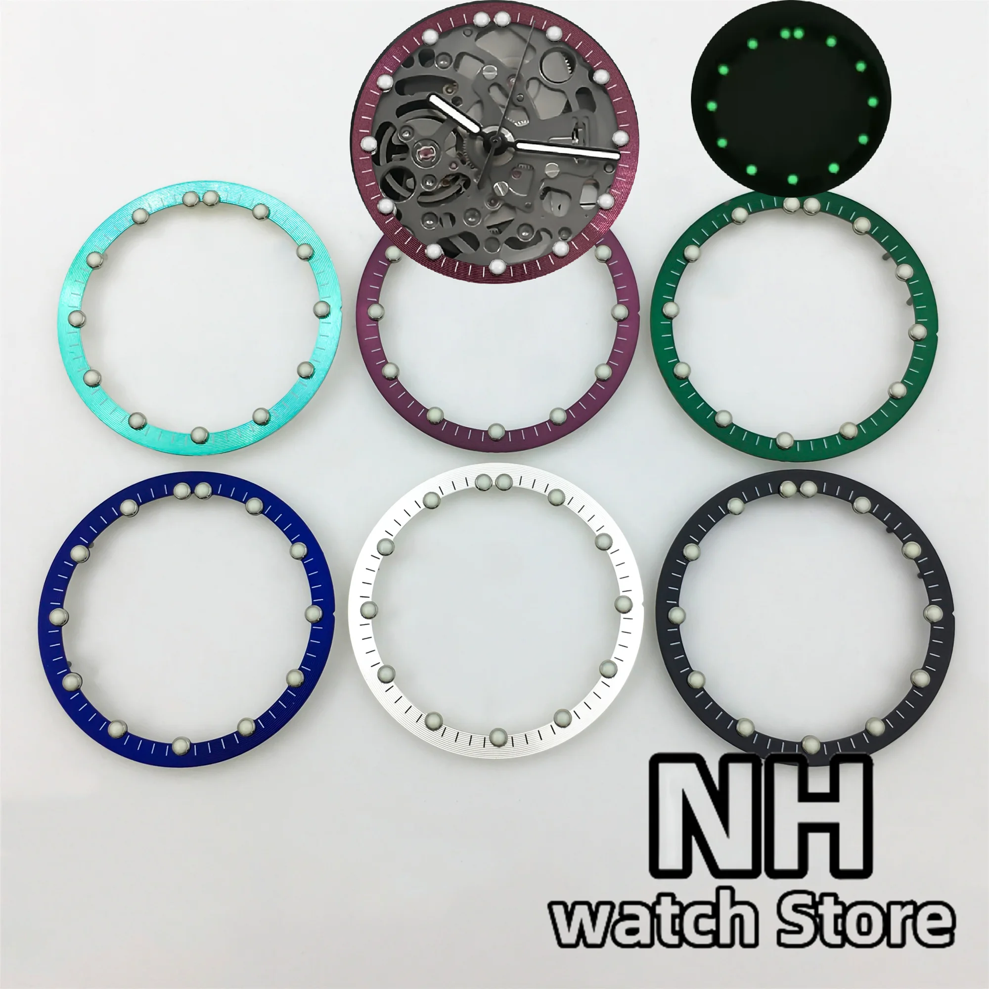 NH 29mm * 24,5mm Uhr Zifferblatt Kreis Platte Für NH70 NH72 Skeleton Bewegung Hohl Zifferblatt RIng C3 leuchtende Uhr zubehör Image