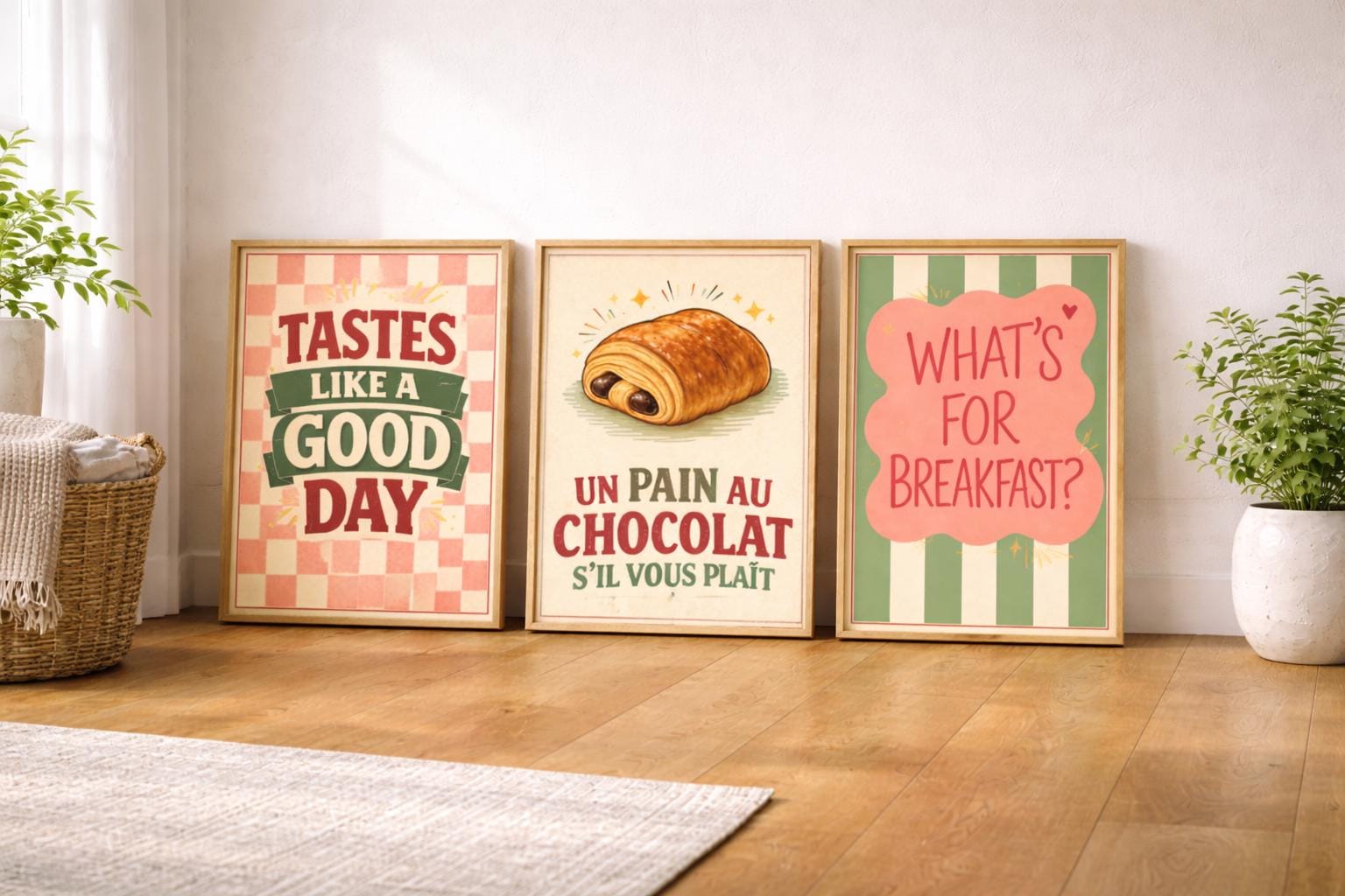 Stampe artistiche da parete per la cucina, set di 3 stampe retrò per la cucina, decorazioni vintage per la cucina, set di stampe artistiche da parete