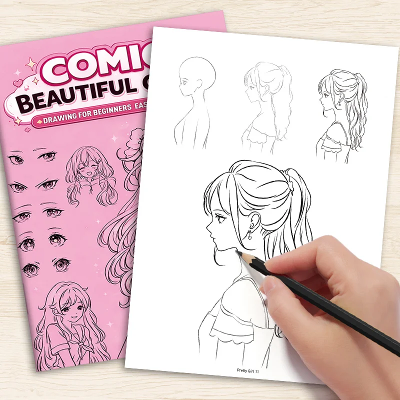 Übungsbuch für Comic-Charakterzeichnungen, Strichzeichnungsalbum, Skizzen- und Malbuch für schöne Mädchen, Graffiti, Flip-Up-Version Image